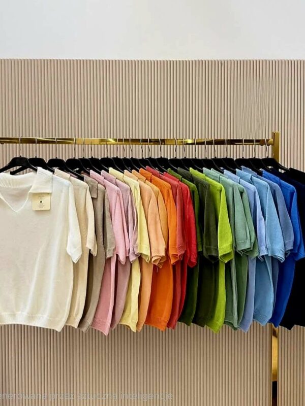 Kolorowe swetry damskie na wieszaku butik